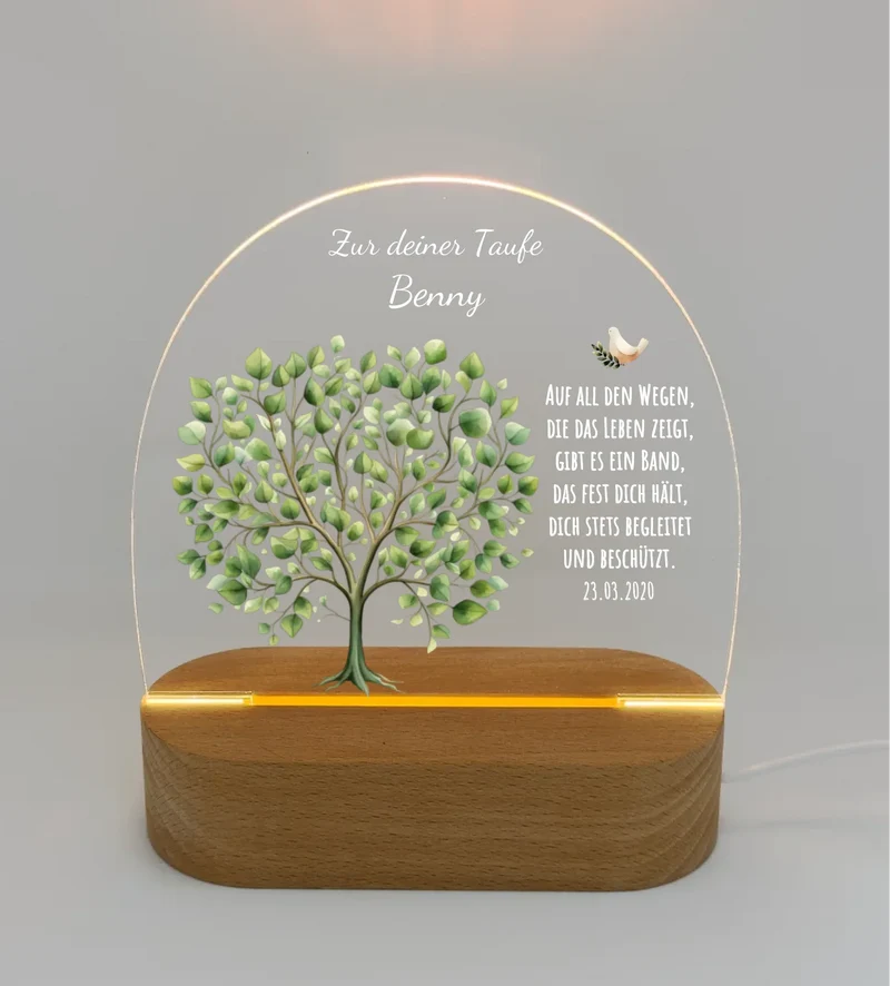 Zur Taufe - Taufgeschenk Lebensbaum Mädchen / Junge - Personalisiertes LED Nachtlicht für Babys & Kinder- Geschenk Geburt