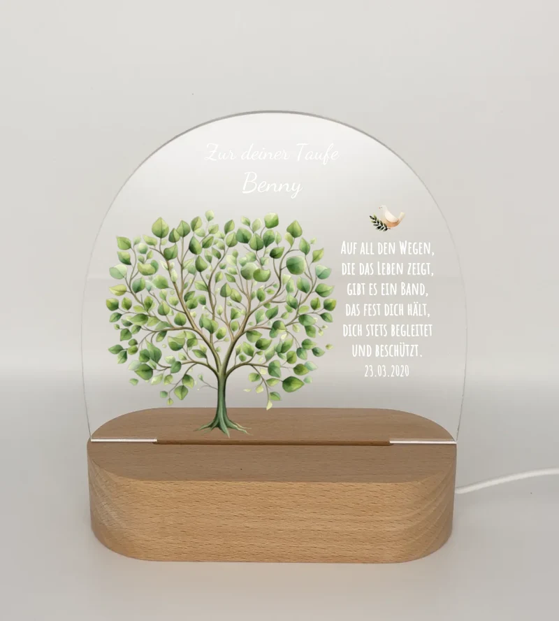 Zur Taufe - Taufgeschenk Lebensbaum Mädchen / Junge - Personalisiertes LED Nachtlicht für Babys & Kinder- Geschenk Geburt