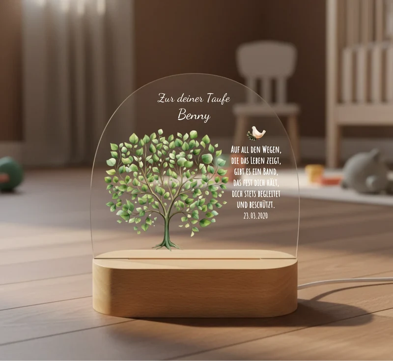 Zur Taufe - Taufgeschenk Lebensbaum Mädchen / Junge - Personalisiertes LED Nachtlicht für Babys & Kinder- Geschenk Geburt