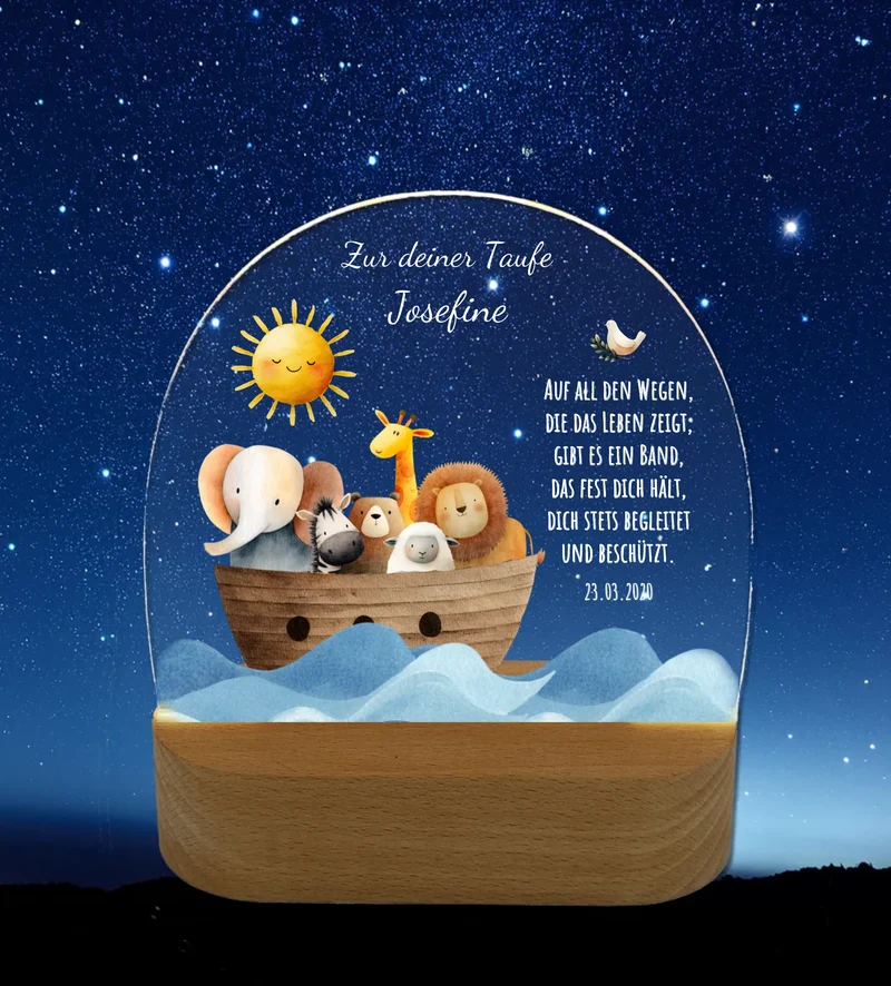 Zur Taufe Taufgeschenk Mädchen / Junge - Personalisiertes Baby & Kinder LED Nachtlicht Arche Noah - Geschenk Geburt 2
