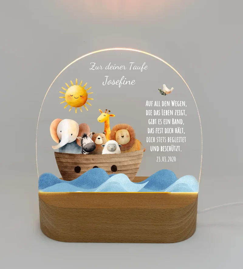 Zur Taufe Taufgeschenk Mädchen / Junge - Personalisiertes Baby & Kinder LED Nachtlicht Arche Noah - Geschenk Geburt 2