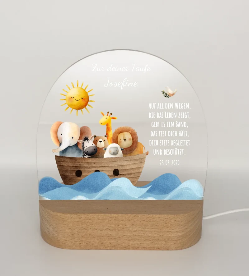 Zur Taufe Taufgeschenk Mädchen / Junge - Personalisiertes Baby & Kinder LED Nachtlicht Arche Noah - Geschenk Geburt 2