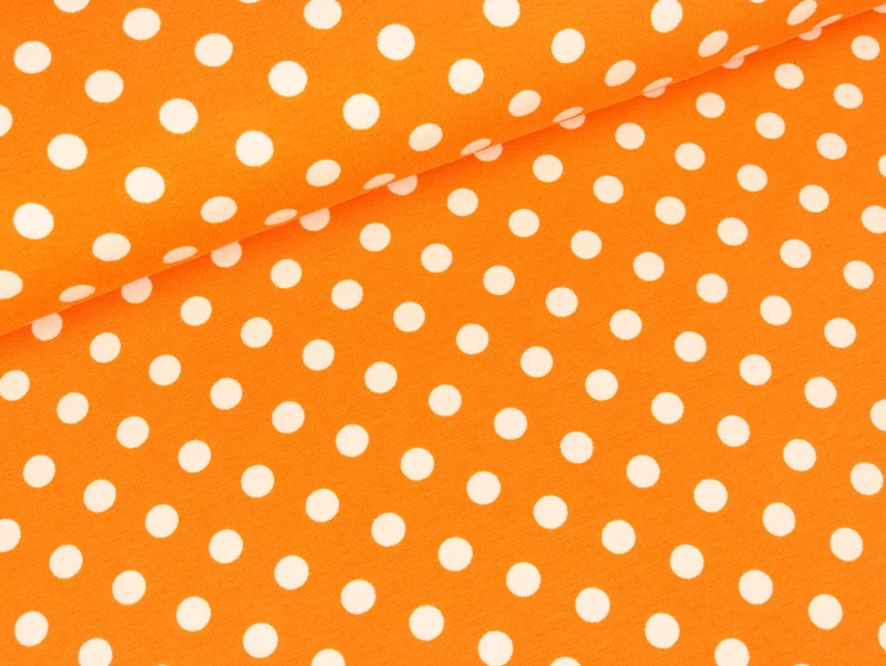 Reststück 61cm - Baumwolljersey Verena Punkte weiß auf Orange