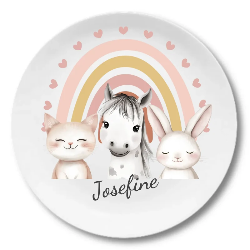 Kinderteller Regenbogen mit Namen & Farmtieren personalisiert, Kindergeschirr Geschenk zur Taufe, Geburt, Geburtstag und Weihnachten 2 copy