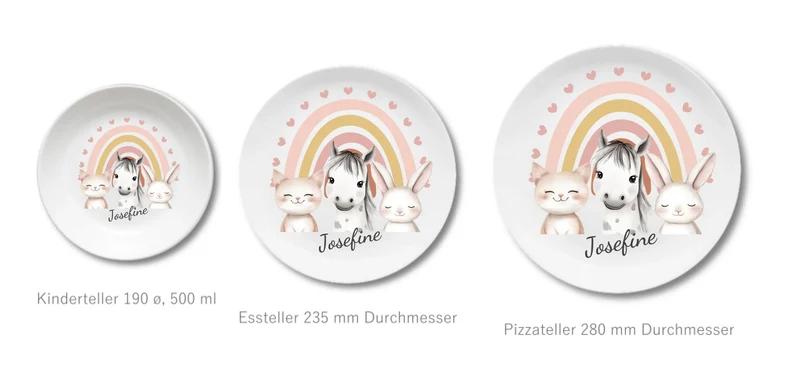 Kinderteller Regenbogen mit Namen & Farmtieren personalisiert, Kindergeschirr Geschenk zur Taufe, Geburt, Geburtstag und Weihnachten 2 copy