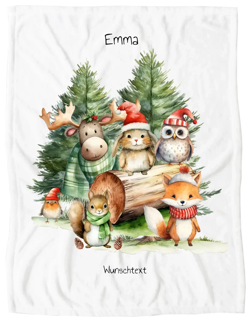 Personalisierte Kinderdecke Weihnachtstiere 2