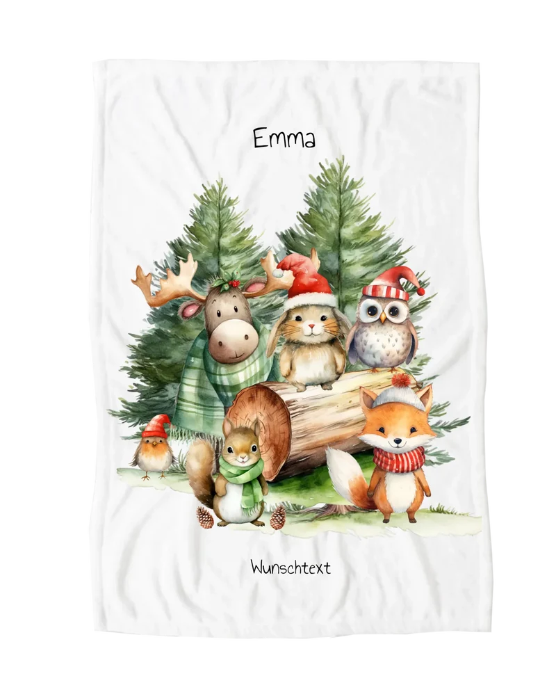 Personalisierte Kinderdecke Weihnachtstiere 2