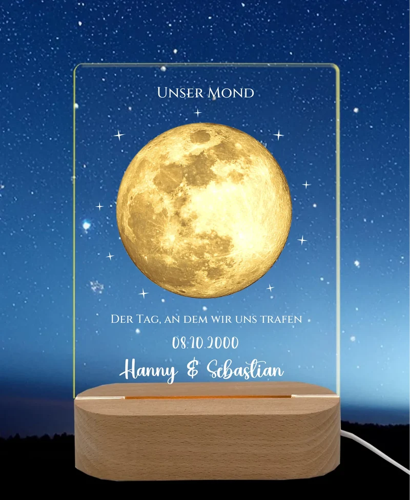 Personalisiertes LED Acryl Licht "Unser Mond" Mondphase als romantisches Valentinstag Geschenk / Hochzeitsgeschenk