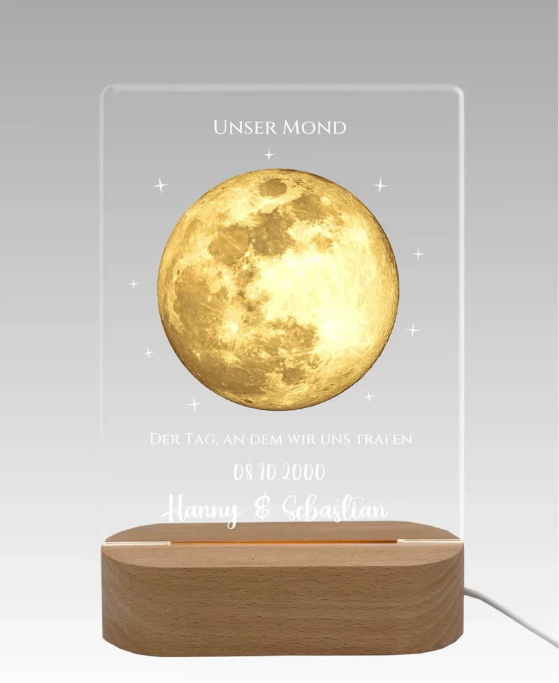 Personalisiertes LED Acryl Licht "Unser Mond" Mondphase als romantisches Valentinstag Geschenk / Hochzeitsgeschenk