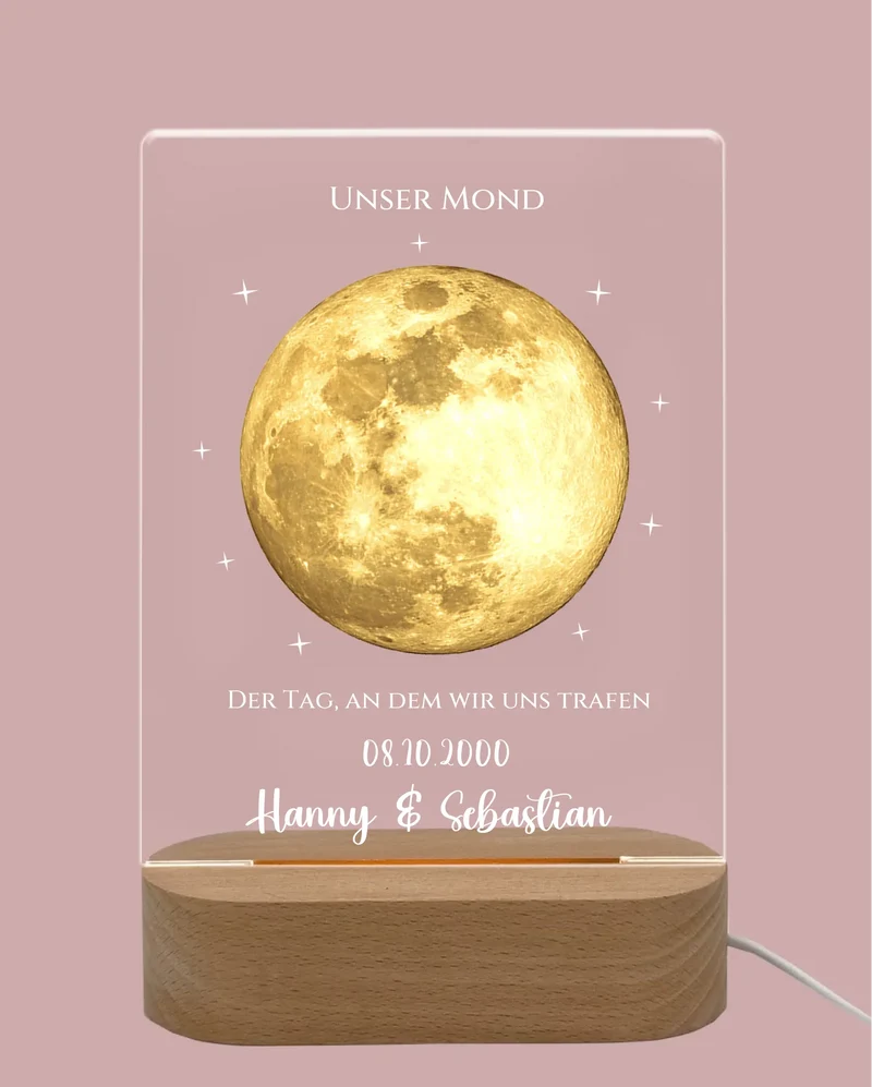 Personalisiertes LED Acryl Licht "Unser Mond" Mondphase als romantisches Valentinstag Geschenk / Hochzeitsgeschenk