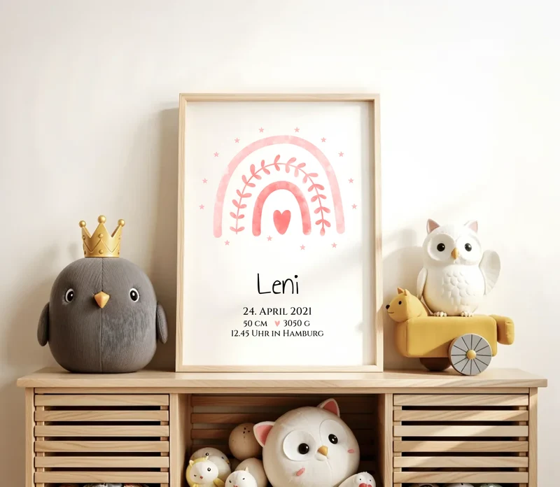 Personalisiertes Babygeschenk zur Geburt & Taufe mit Regenbogen, Geburtdaten oder Taufdaten - Taufgeschenk