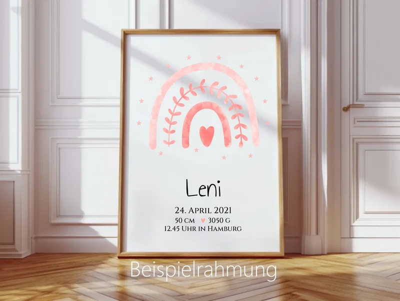 Personalisiertes Babygeschenk zur Geburt & Taufe mit Regenbogen, Geburtdaten oder Taufdaten - Taufgeschenk