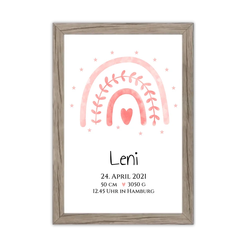 Personalisiertes Babygeschenk zur Geburt & Taufe mit Regenbogen, Geburtdaten oder Taufdaten - Taufgeschenk