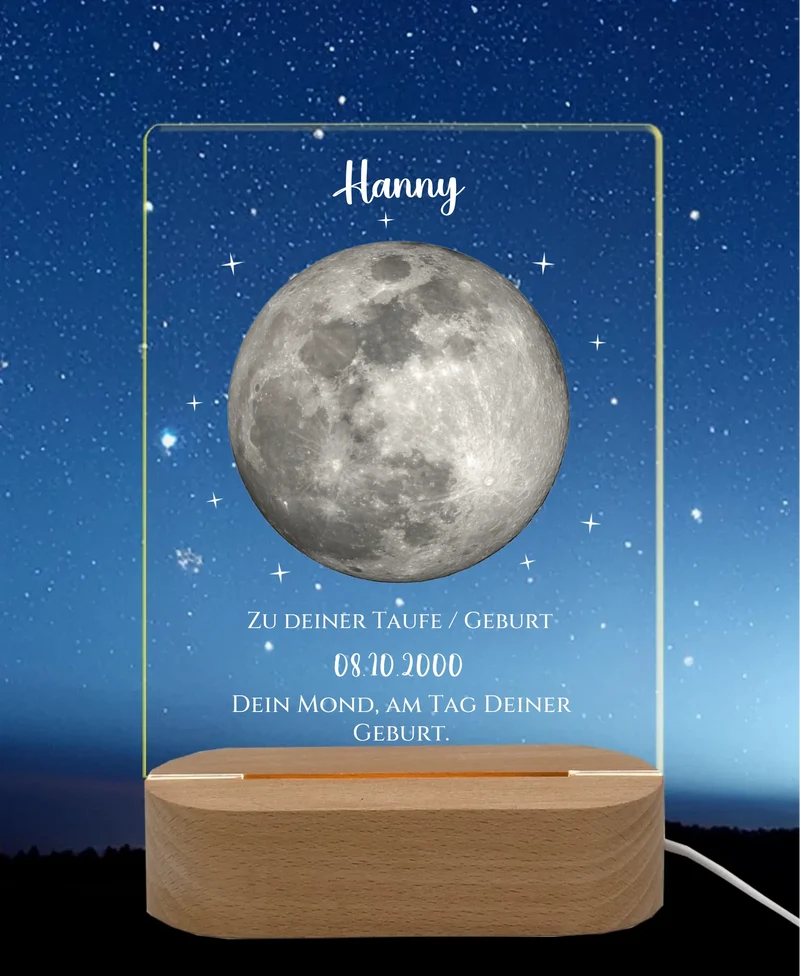 Zur Taufe Taufgeschenk / Geburtsgeschenk - Personalisiertes Baby & Kinder - LED Nachtlicht DEIN MOND