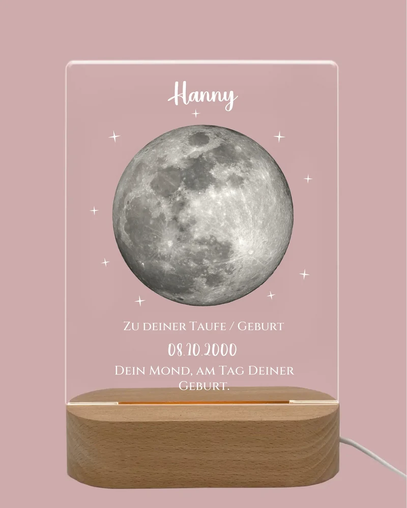 Zur Taufe Taufgeschenk / Geburtsgeschenk - Personalisiertes Baby & Kinder - LED Nachtlicht DEIN MOND