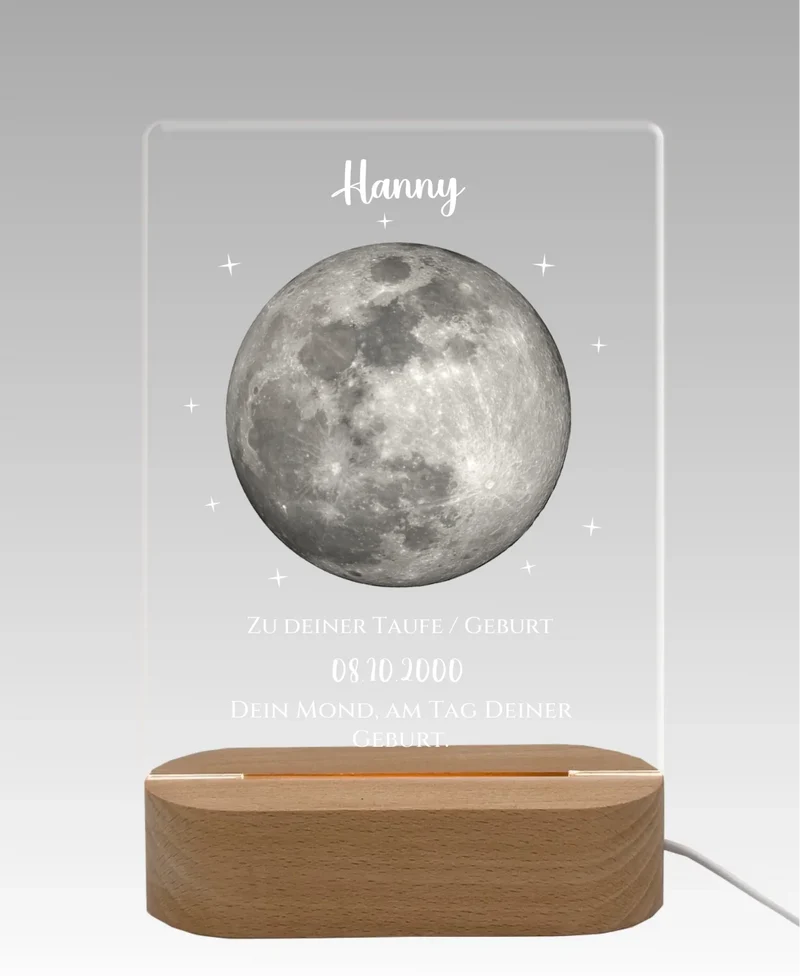 Zur Taufe Taufgeschenk / Geburtsgeschenk - Personalisiertes Baby & Kinder - LED Nachtlicht DEIN MOND