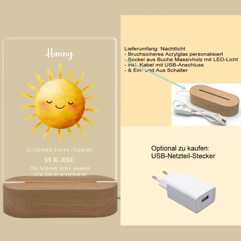Zur Taufe Taufgeschenk / Geburtsgeschenk - Baby & Kinder-LED Nachtlicht SONNE