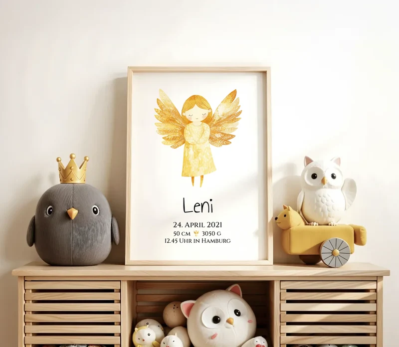 Personalisiertes Babygeschenk zur Geburt & Taufe mit Schutzengel, Geburtdaten oder Taufdaten - Taufgeschenk