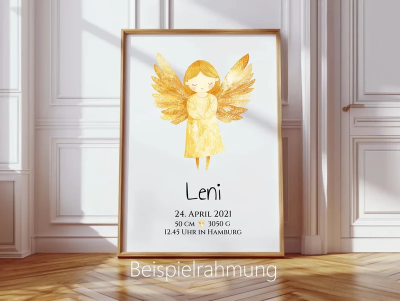 Personalisiertes Babygeschenk zur Geburt & Taufe mit Schutzengel, Geburtdaten oder Taufdaten - Taufgeschenk