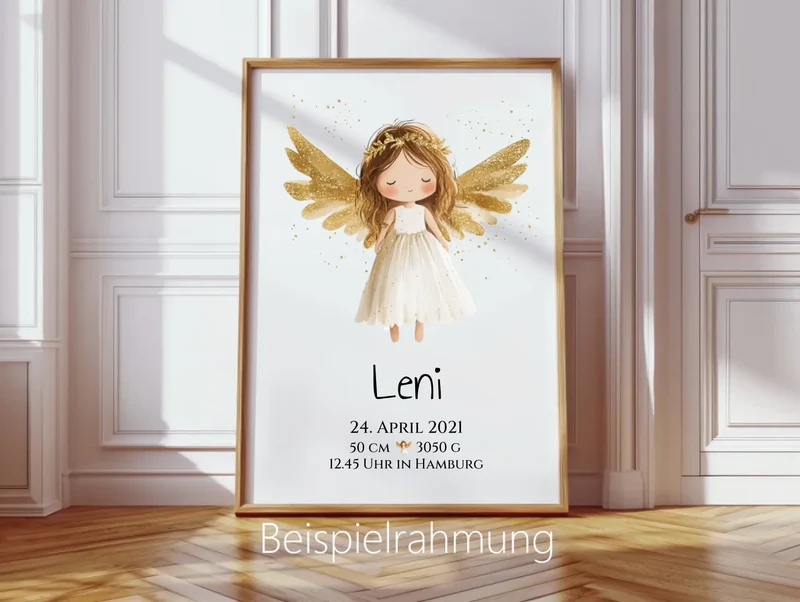 Personalisiertes Babygeschenk zur Geburt & Taufe mit Schutzengel, Geburtdaten oder Taufdaten