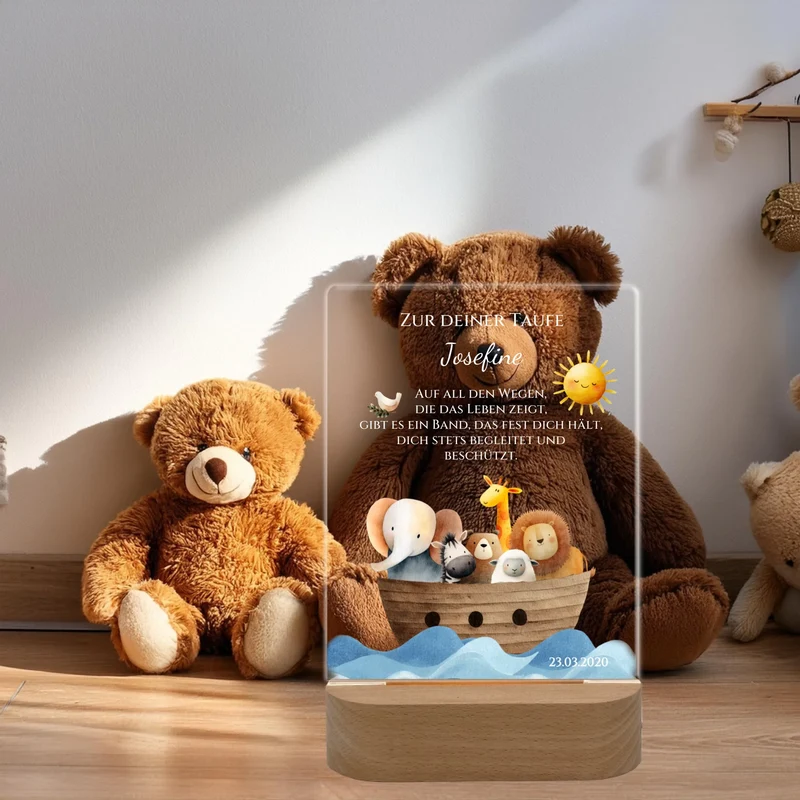 Zur Taufe Taufgeschenk Mädchen / Junge - Personalisiertes Baby & Kinder LED Nachtlicht Arche Noah - Geschenk Geburt