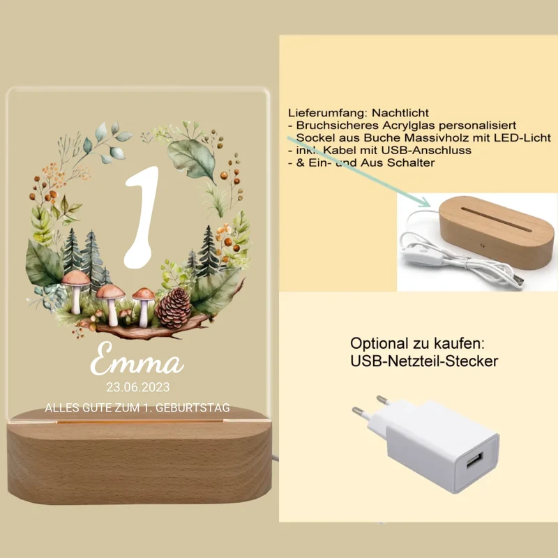 Zum 1. Geburtstag Mädchen / Junge - Personalisiertes Baby & Kleinkind LED Nachtlicht Geburtstagsgeschenk