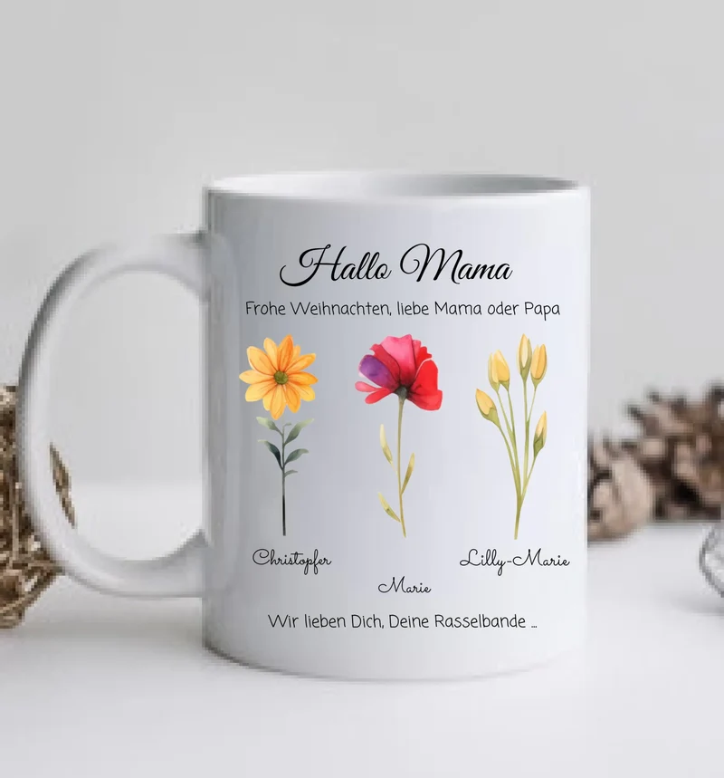 Weihnachtsgeschenk für Mama oder Papa mit Namen und Spruch