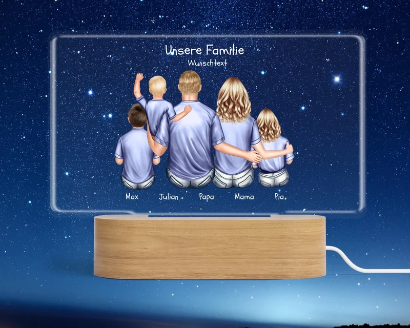 Personalisiertes LED Deko Licht ''Familie mit 3 Kindern'' Geschenk Geburtstag - Muttertag / Vatertag