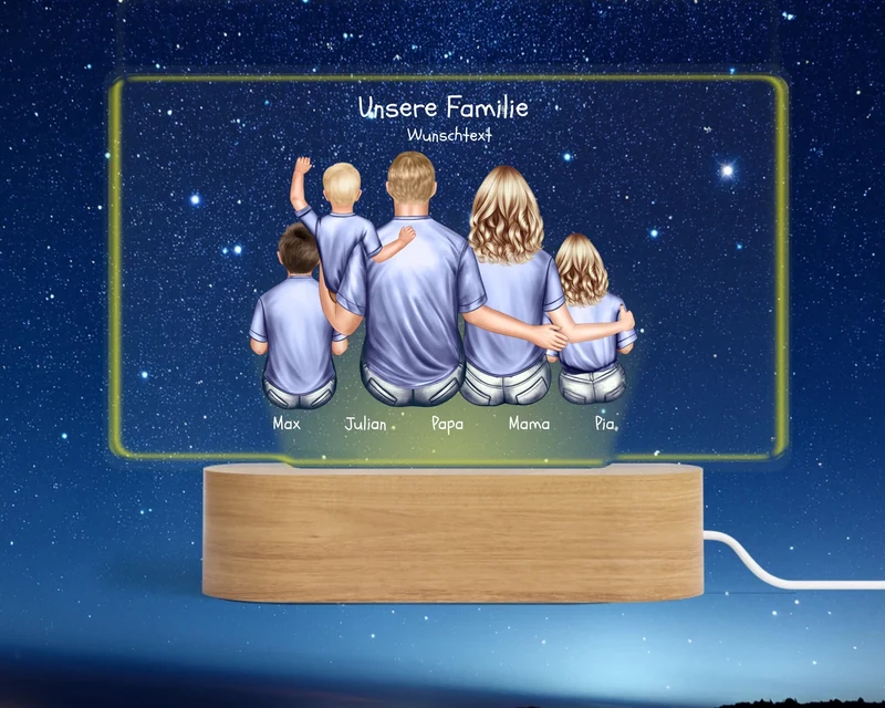 Personalisiertes LED Deko Licht ''Familie mit 3 Kindern'' Geschenk Geburtstag - Muttertag / Vatertag