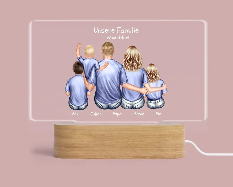 Personalisiertes LED Deko Licht ''Familie mit 3 Kindern'' Geschenk Geburtstag - Muttertag / Vatertag