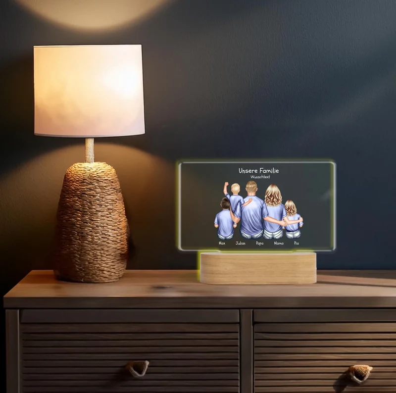 Personalisiertes LED Deko Licht ''Familie mit 3 Kindern'' Geschenk Geburtstag - Muttertag / Vatertag