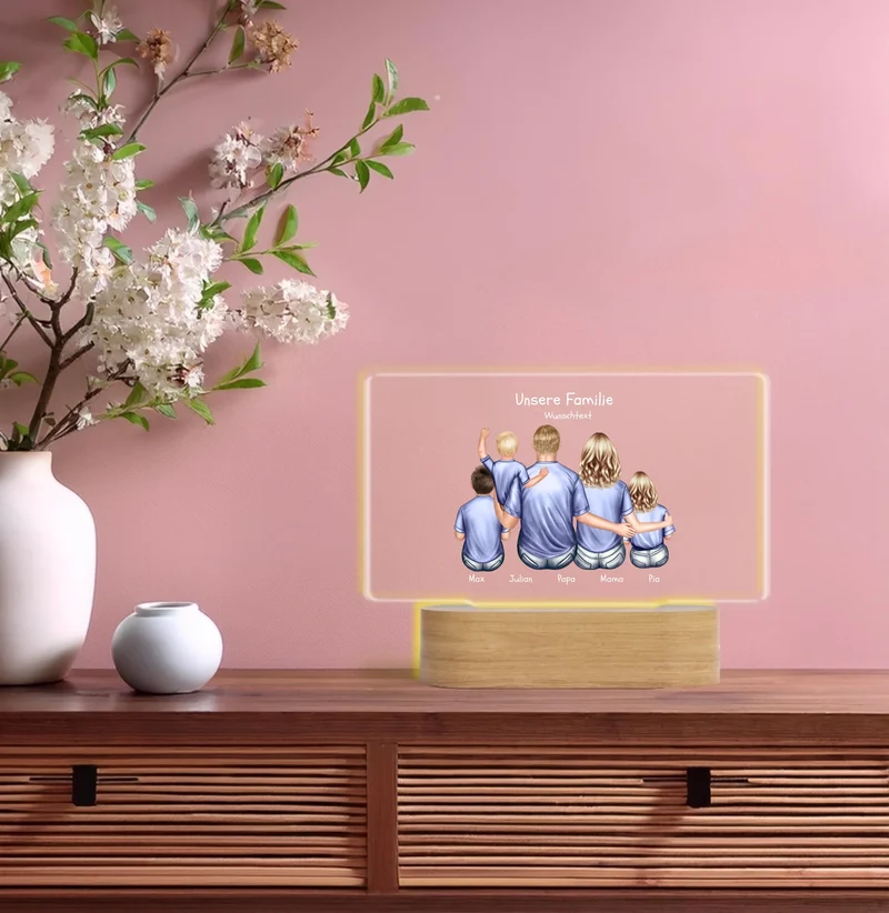 Personalisiertes LED Deko Licht ''Familie mit 3 Kindern'' Geschenk Geburtstag - Muttertag / Vatertag