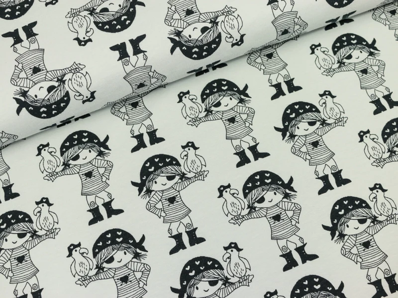 Reststück 68cm - Baumwolljersey Joy Piratenmädchen hellgrau