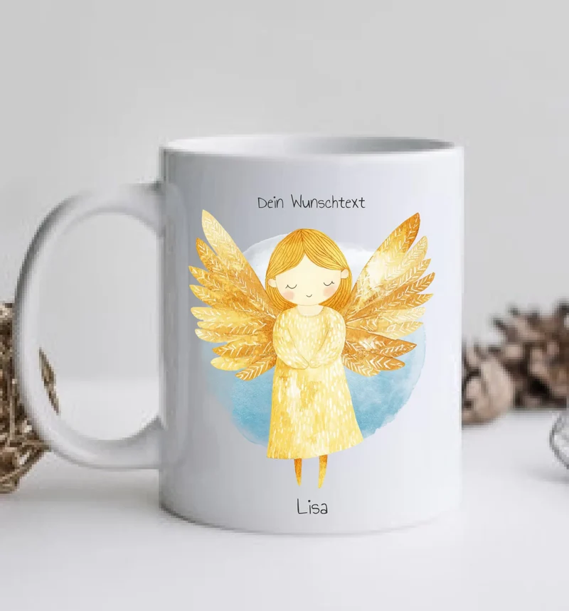 Schutzengel Geschenk - personalisierte Keramiktasse für alle Anlässe mit Name und Wunschtext