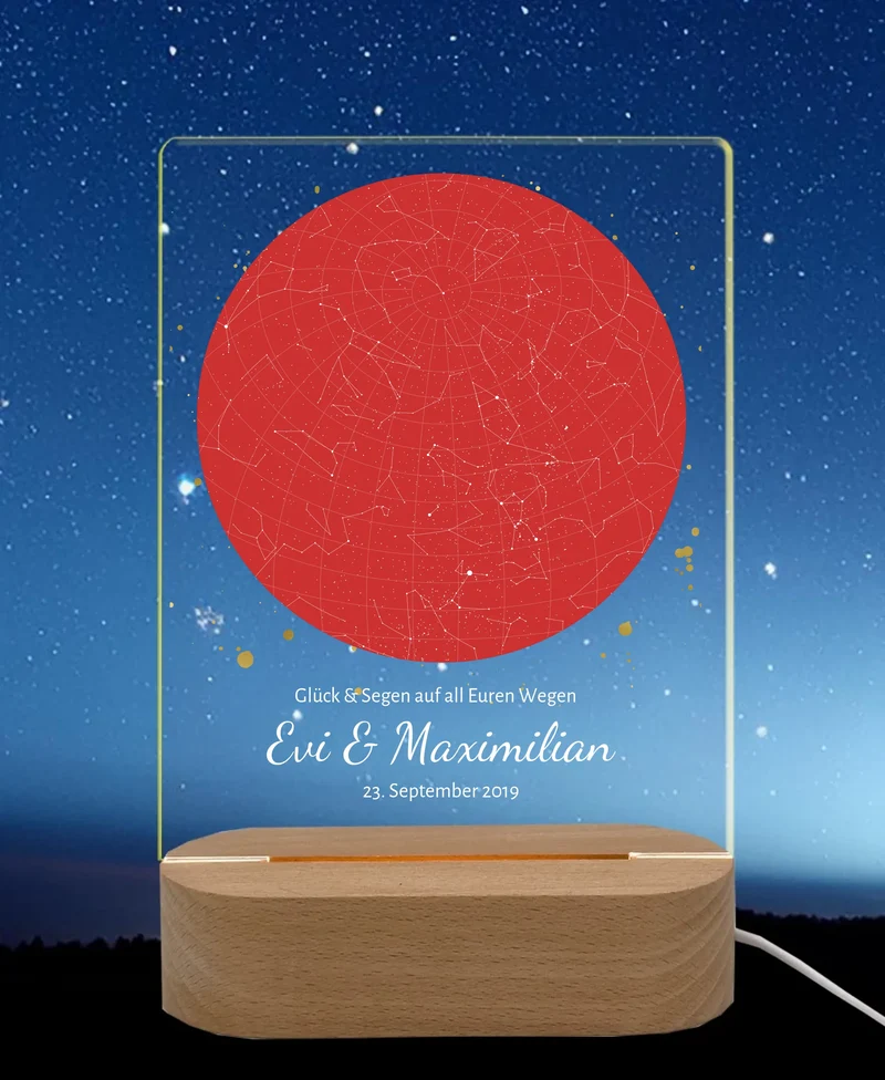 Personalisiertes LED Nachtlicht ''Unser Himmel'' Sternenhimmel rot Hochzeitsgeschenk