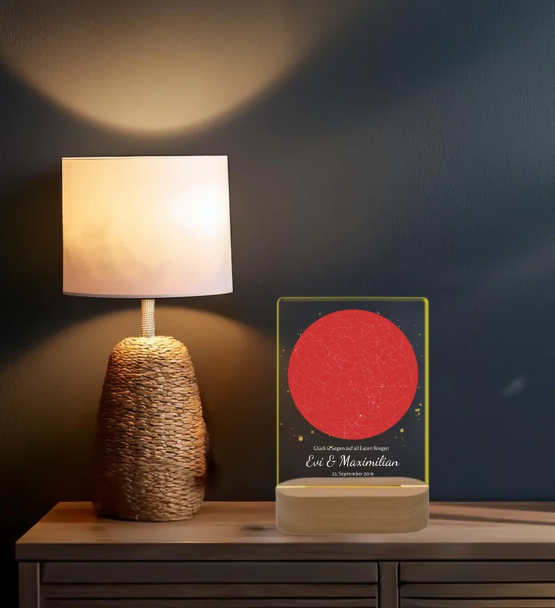 Personalisiertes LED Nachtlicht ''Unser Himmel'' Sternenhimmel rot Hochzeitsgeschenk