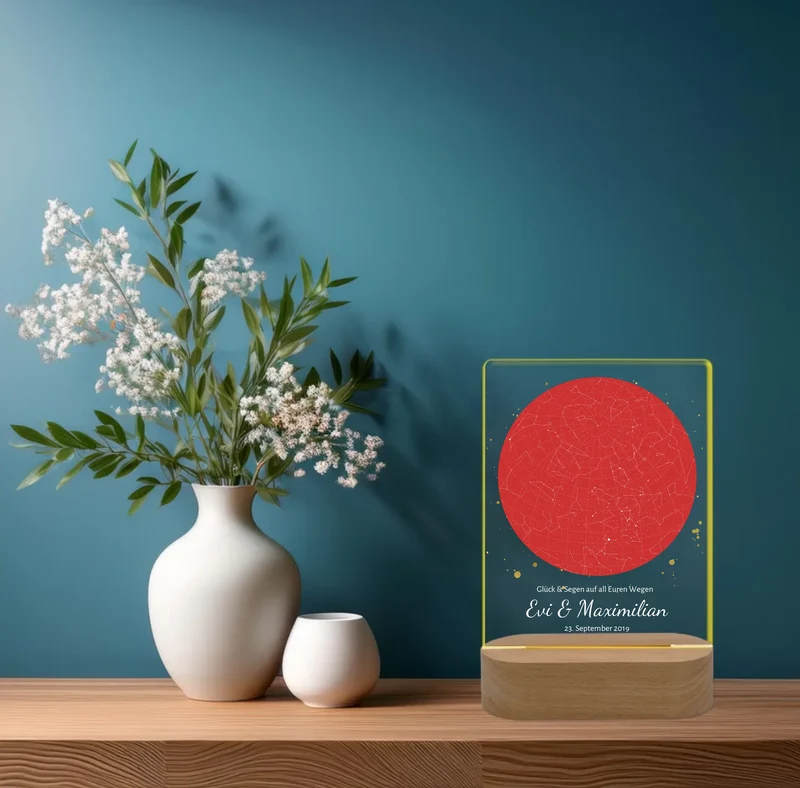 Personalisiertes LED Nachtlicht ''Unser Himmel'' Sternenhimmel rot Hochzeitsgeschenk