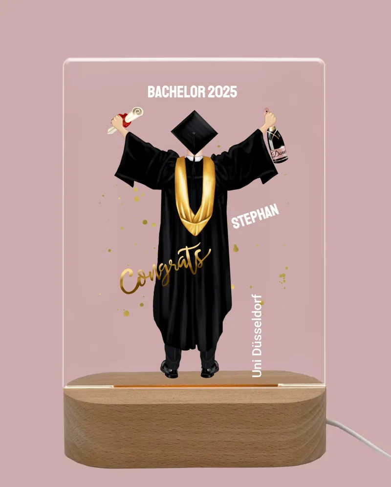Personalisiertes Nachtlicht Abschlussgeschenk – Abitur, Bachelor, Master, Doktor, Ausbildung für Männer