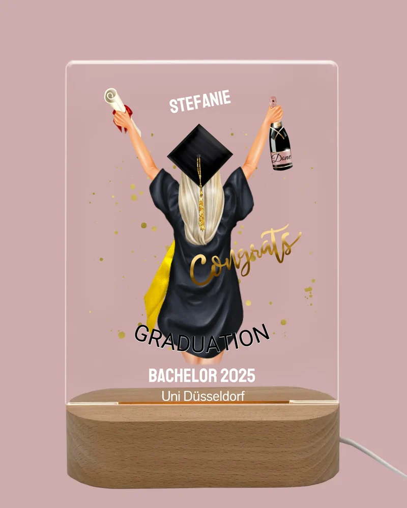 Personalisiertes LED Nachtlicht Geschenk zum Abi, Bachelor, Master, Doktor Abschlussgeschenk für Frauen