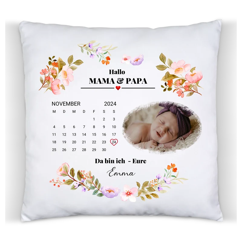 Babykissen - Der Tag, an dem du meine Mama, Papa, Oma, Opa Großeltern wurdest – personalisiertes Baby Deko Kissen mit Foto, Datum und Namen