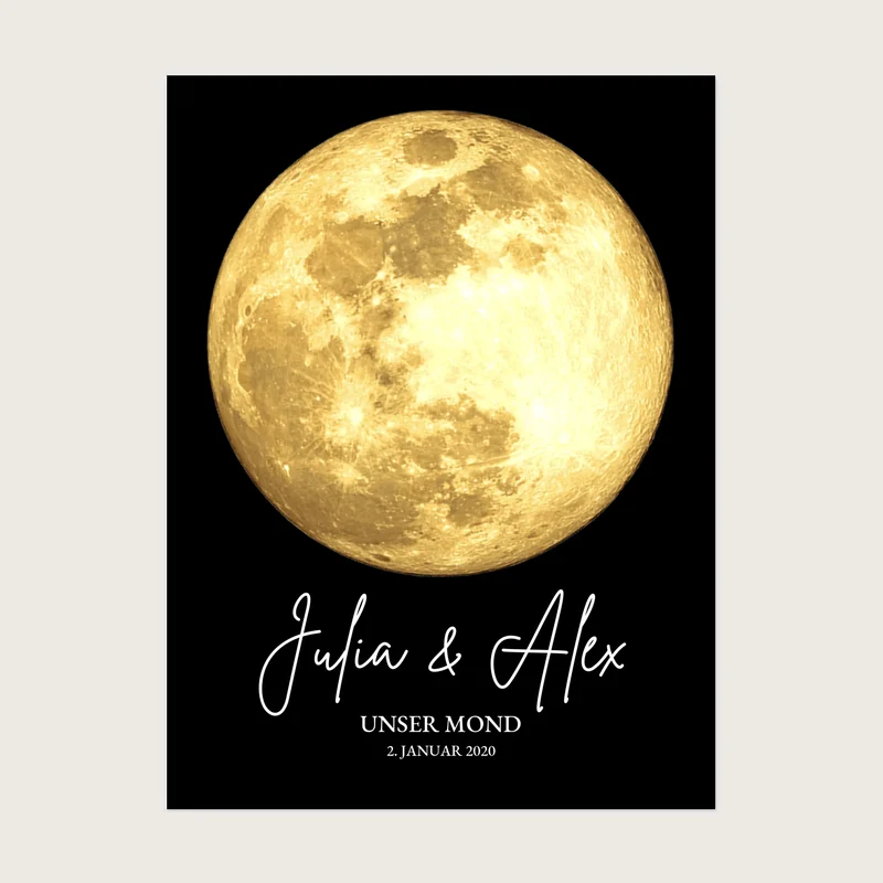 Personalisiertes Mondphasen-Poster - Geschenk zur Hochzeit, Jahrestag, Valentinstag