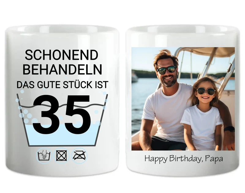 Fototasse 35. Geburtstag Geschenk - Tasse für Papa, Mann, Freund mit Foto