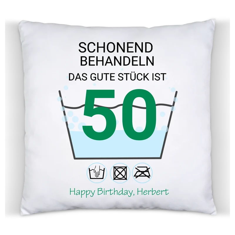 50. Geburtstag Geschenk Kissen personalisiert | Schonend Behandeln | Das gute Stück ist 50 Jahre | Geschenk Frau Mann Geburtstagsgeschenk