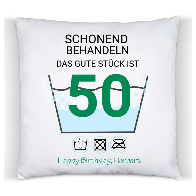 50. Geburtstag Geschenk Kissen personalisiert | Schonend Behandeln | Das gute Stück ist 50 Jahre | Geschenk Frau Mann Geburtstagsgeschenk
