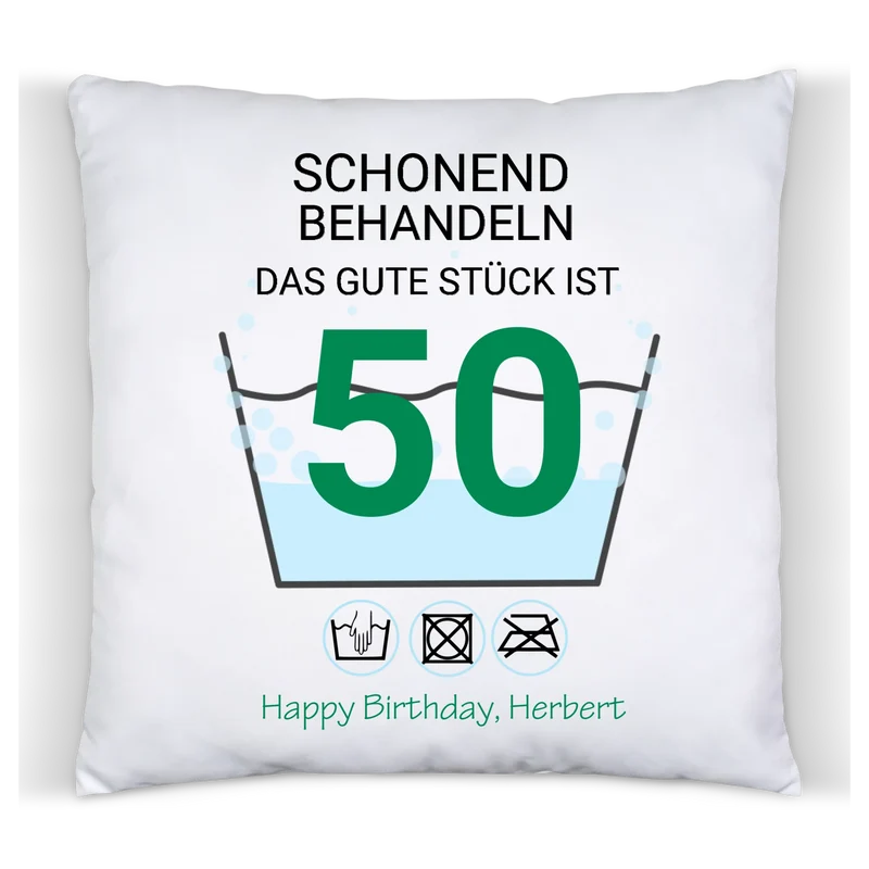 50. Geburtstag Geschenk Kissen personalisiert | Schonend Behandeln | Das gute Stück ist 50 Jahre | Geschenk Frau Mann Geburtstagsgeschenk