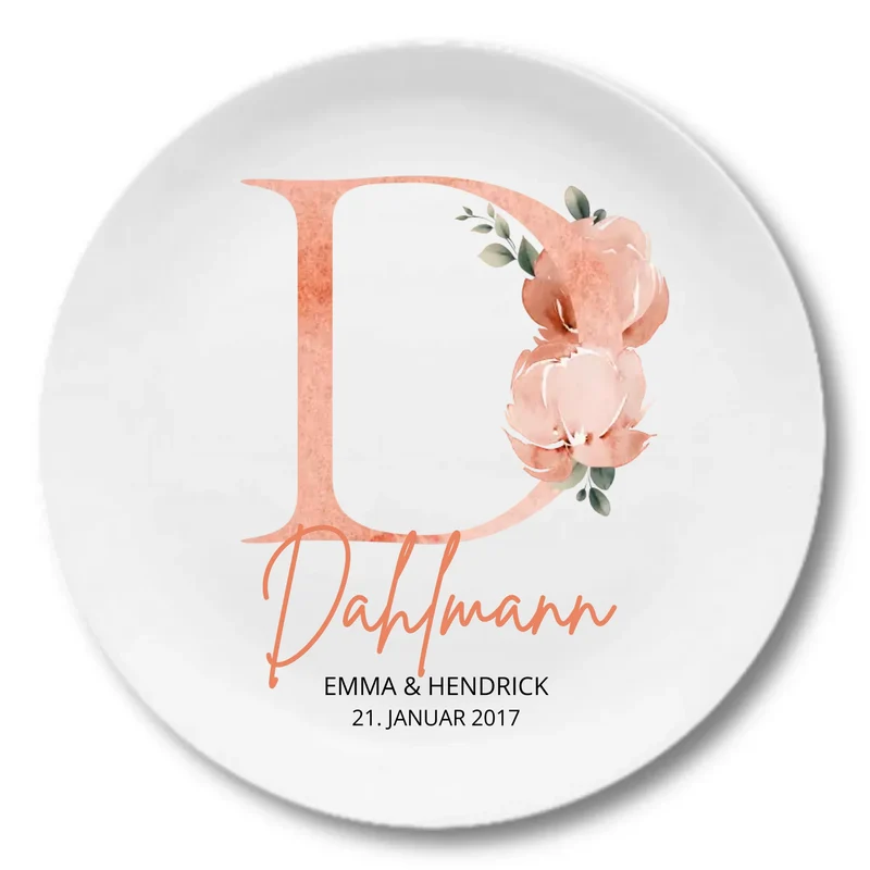 Personalisierter Hochzeitsteller mit Monogramm & Namen – Melaminteller als Hochzeitsgeschenk für das Brautpaar