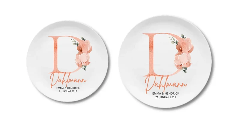 Personalisierter Hochzeitsteller mit Monogramm & Namen – Melaminteller als Hochzeitsgeschenk für das Brautpaar