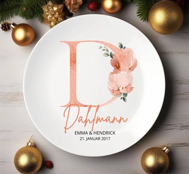 Personalisierter Hochzeitsteller mit Monogramm & Namen – Melaminteller als Hochzeitsgeschenk für das Brautpaar