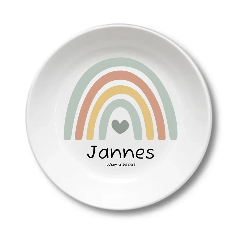 Personalisierter Kinderteller Regenbogen Junge Kindergeschirr Teller | Geschenk 1. Geburtstag, Einschulung