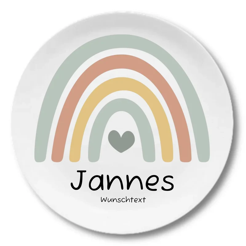 Personalisierter Kinderteller Regenbogen Junge Kindergeschirr Teller | Geschenk 1. Geburtstag, Einschulung